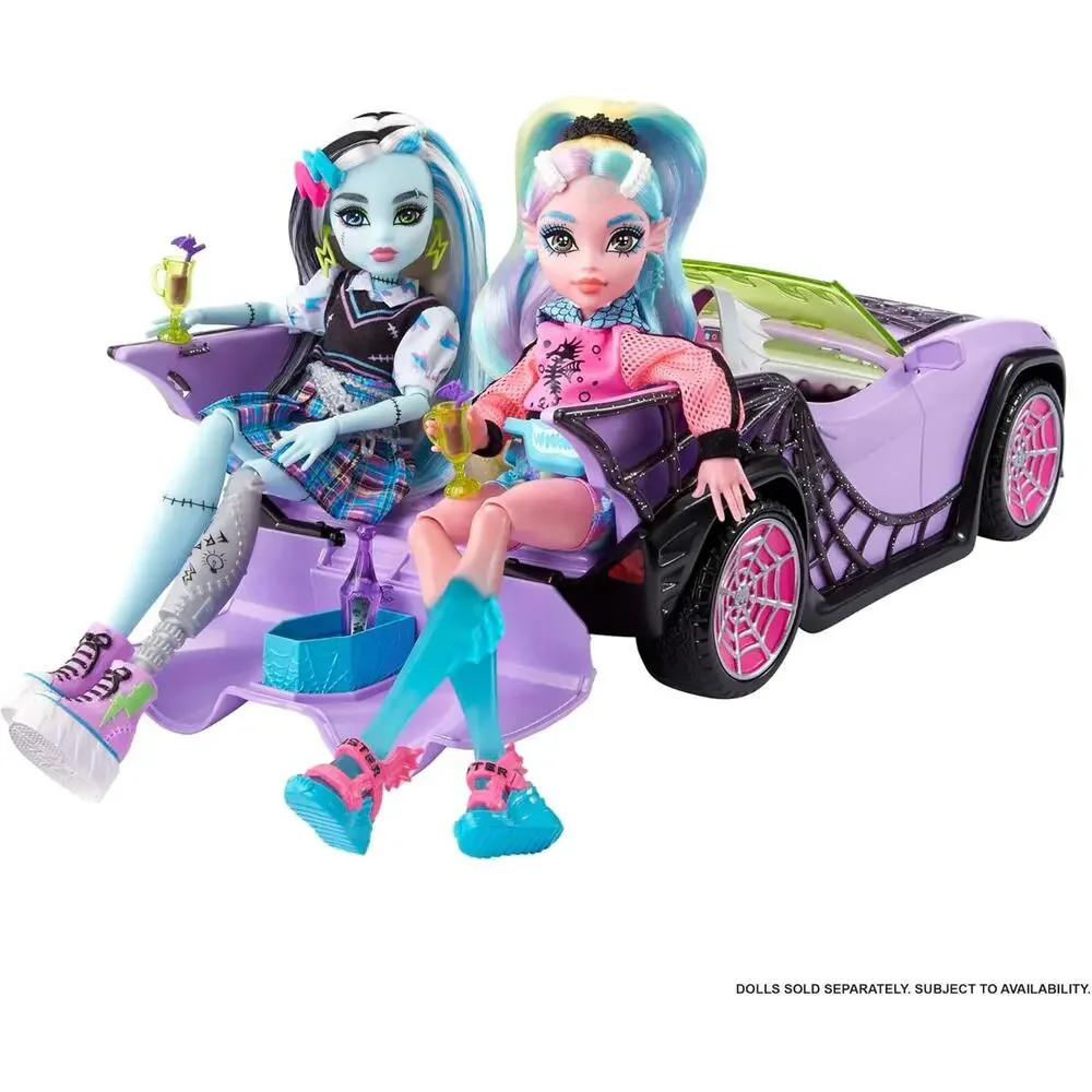 Monster High Toy Car, Ghoul Mobile with Pet and Cooler Accessories NWT